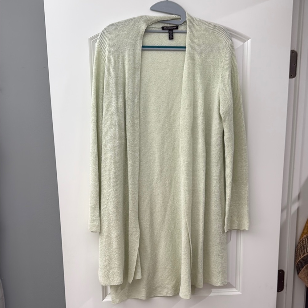 Eileen Fisher Green Cardigan Lightweight Open-Front Sweater
